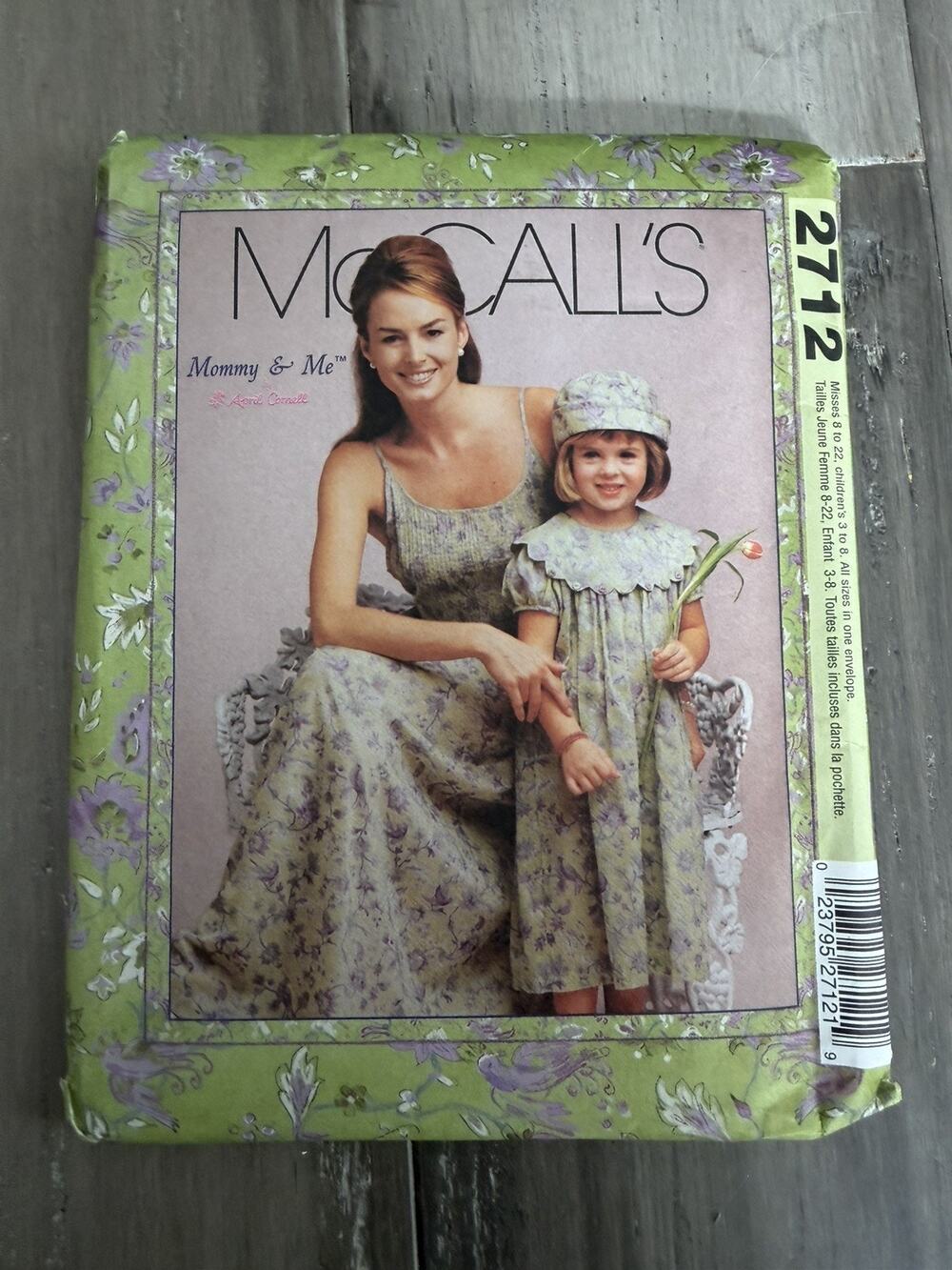 McCall’s Vintage 2000 Mommy and Me Adult Dress Pattern 2712 Child Dress and Hat